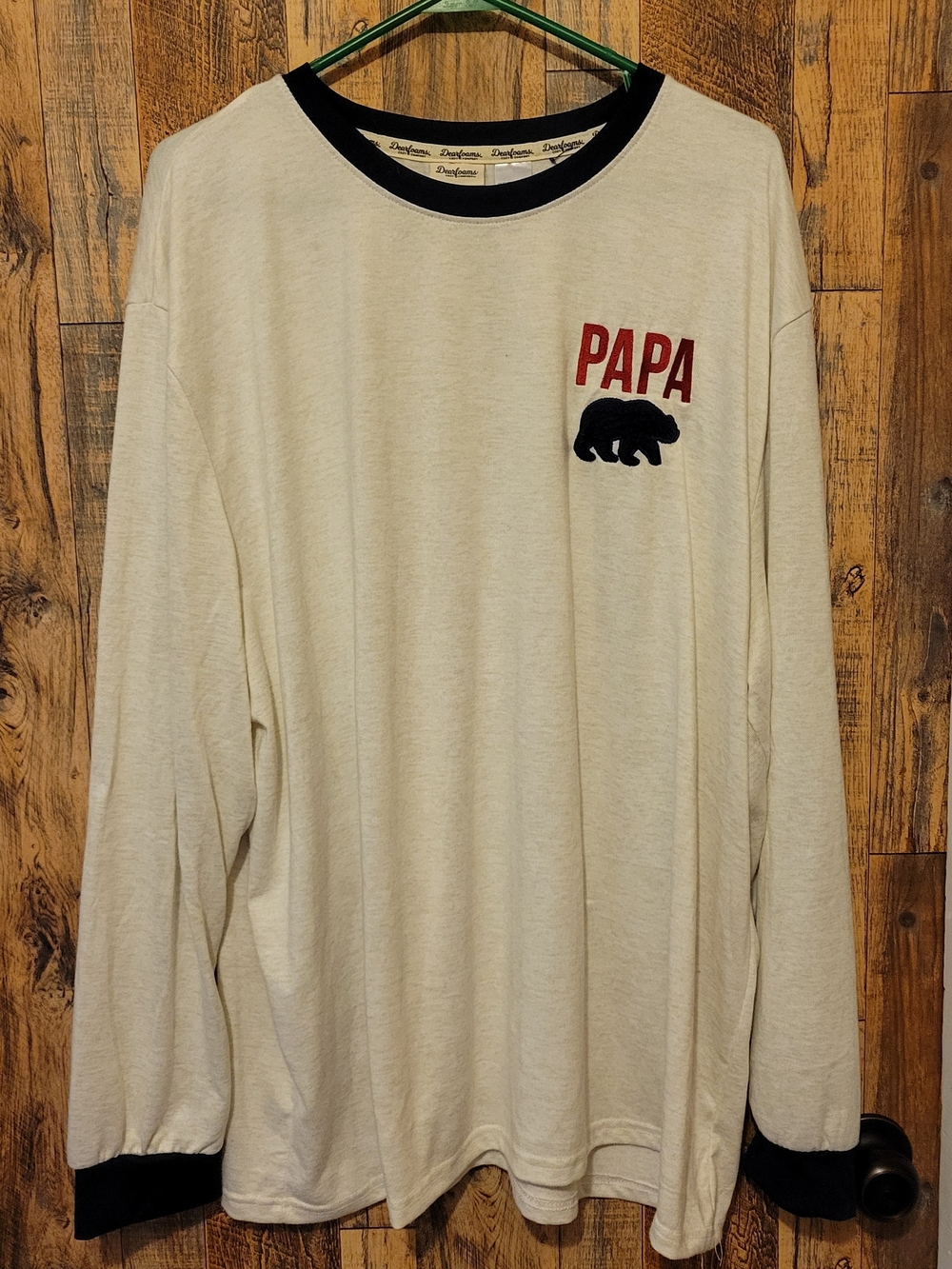 Dearfoams Papa Bear Long Sleeve Sleep Shirt - Cream with Red Plaid & Black Trim